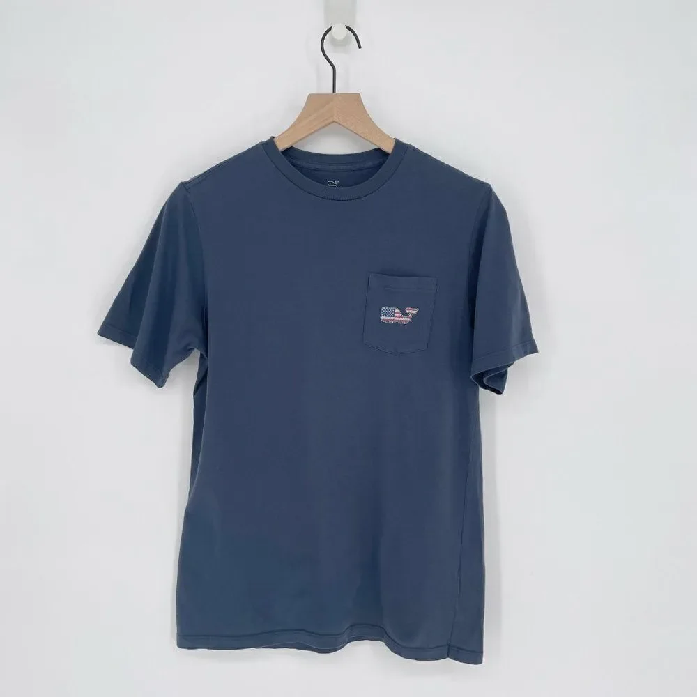 Vineyard Vines Flag Short Sleeve Pocket Tee Cotton Blue Kids 18 / XL 4th of July